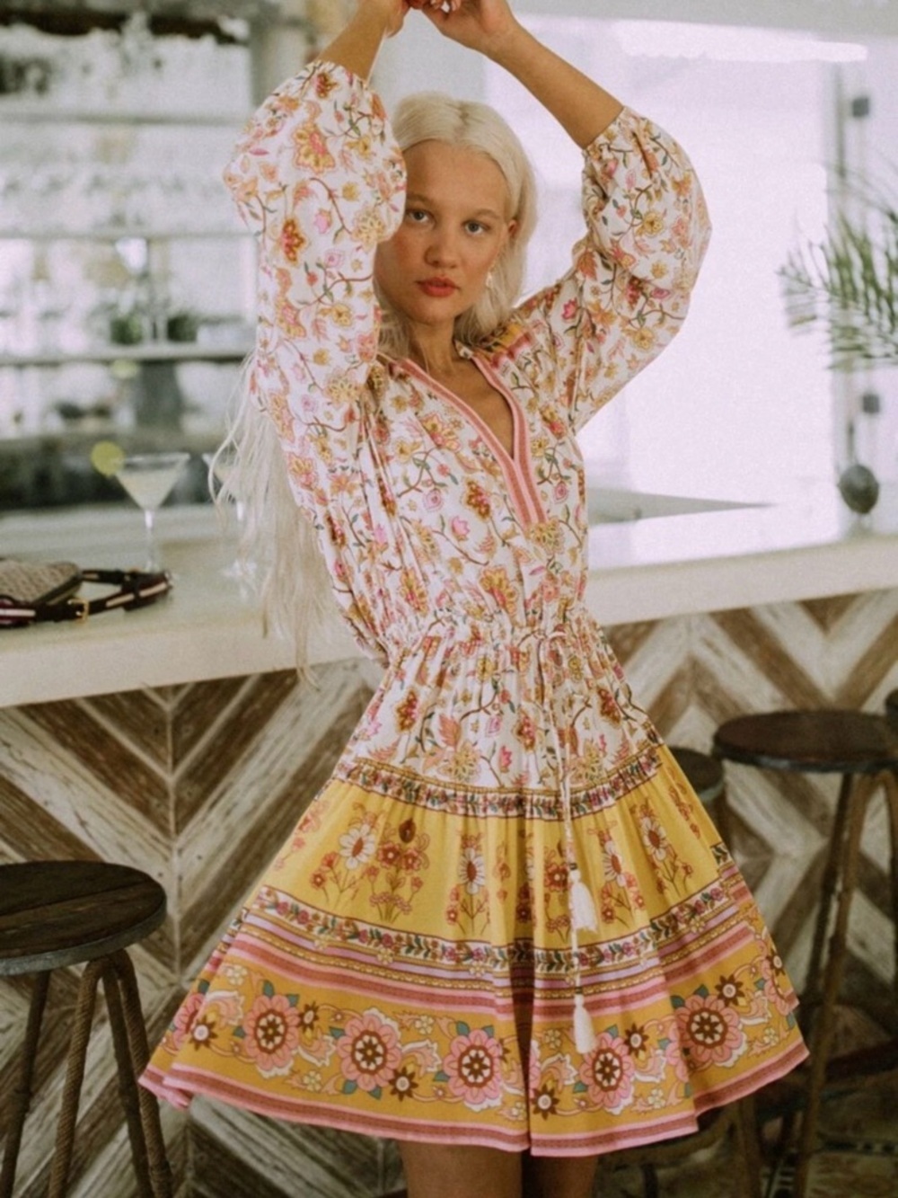 Spell & the Gypsy Portobello Road Floral Tiered V-Neck Mini Dress MK0587 - Picture 3 of 9
